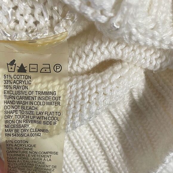 ALLISON DALEY Womens Cream Sweater Button Front Rhinestone Open Knit Front Fancy - Picture 10 of 10